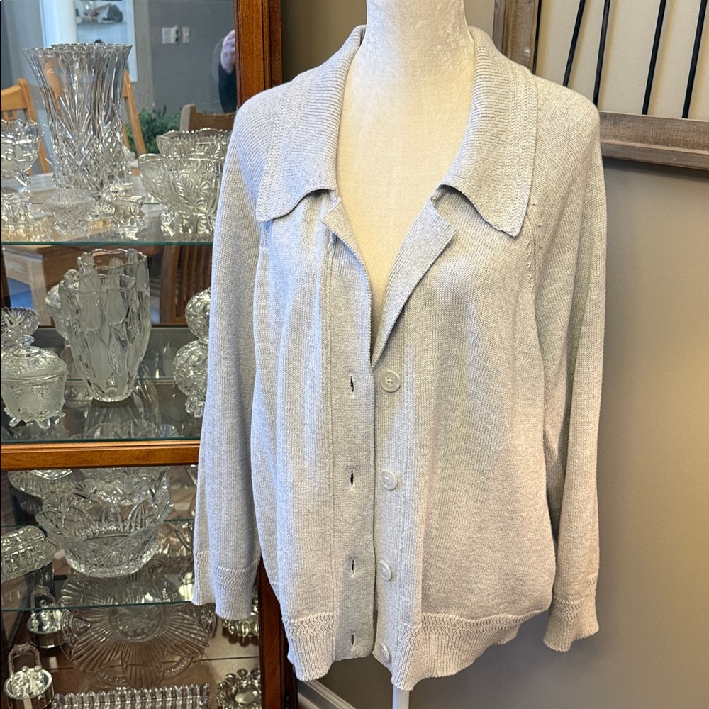 Tahari Light Gray Cardigan Sweater